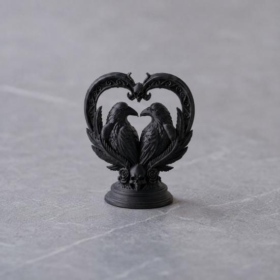 huaqianguhh 3D Printed Double Raven Ornaments, Dark Style Skull And Love Figurine, Gothic Decorations for Home Desk Bookshelf Halloween Gift Decor