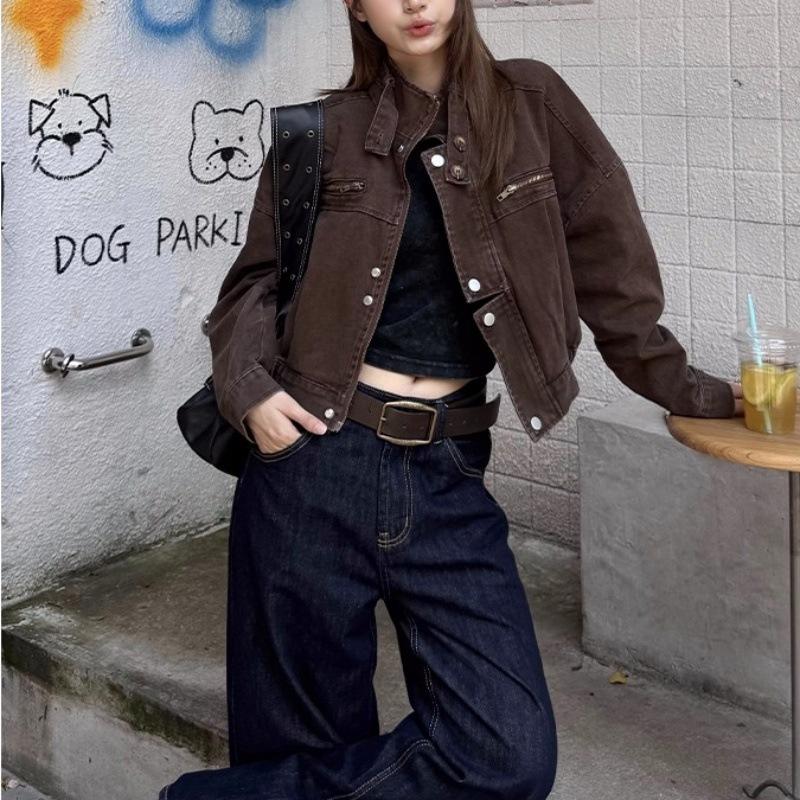 Women Short Jacket 2026 Spring Autumn New Unisex American Vintage Cropped Jacket Loose Washed Workwear Short Jacket