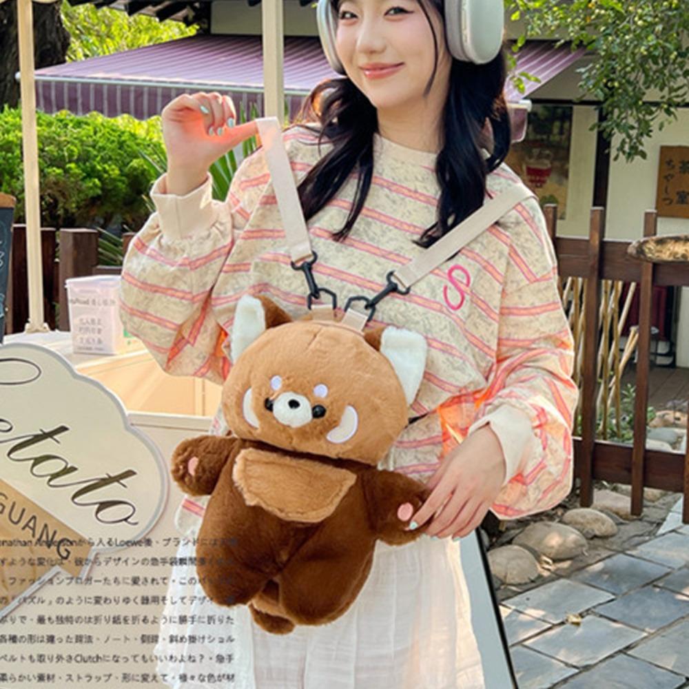 Plush Animal Raccoon Plush Bag Large Capacity Sleepy Doll Bag Little Panda Backpack Doll Women