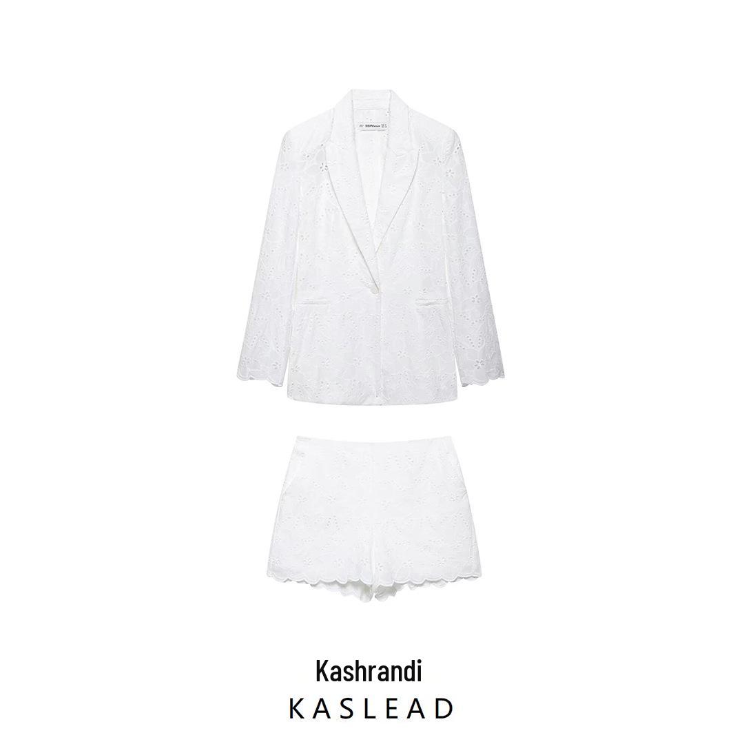 

European & American Style Embroidered Hollow-Out Jacket & Shorts Set XS