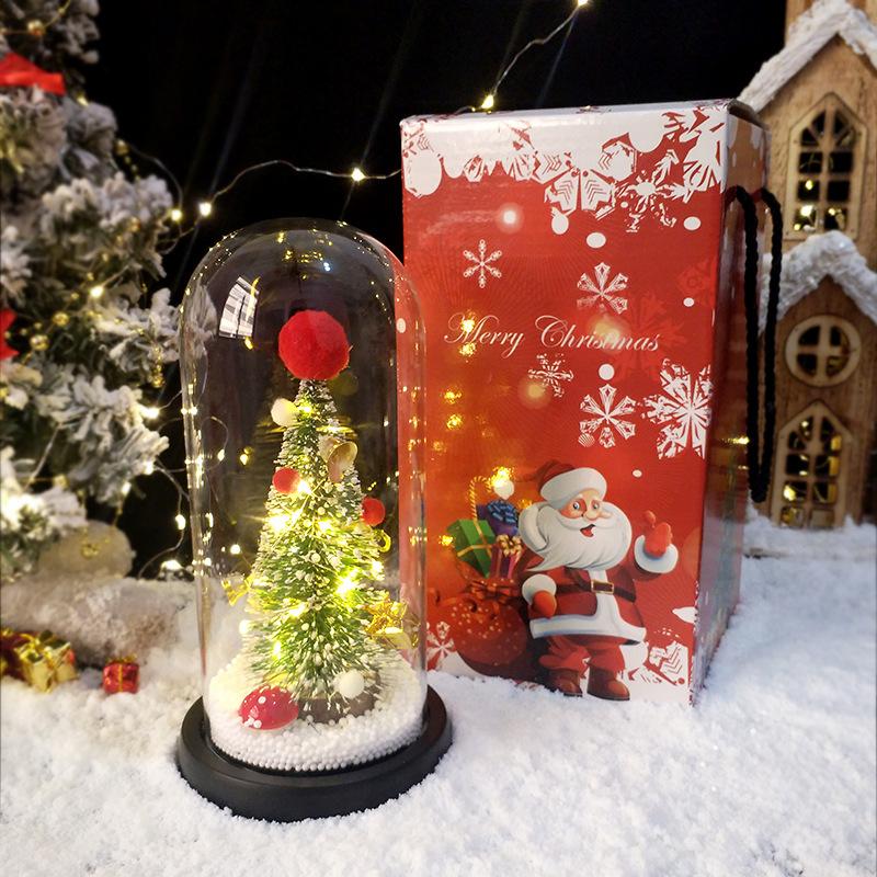 New Christmas gift luminous glass cover ornament decoration creative mini Christmas tree elk LED light