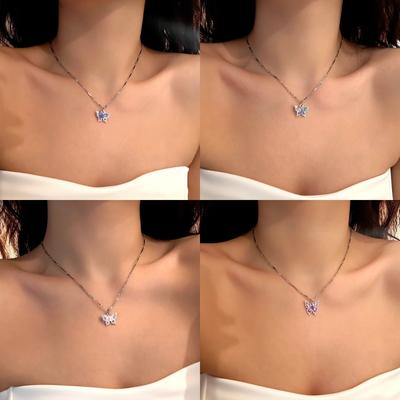 Blue Butterfly Necklace Women's Light Luxury Niche Exquisite Neck Chain High Sense Stacking Choker Collarbone Chain Women