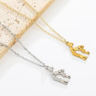 Stainless Steel Mother-Daughter Pendant Necklace - Retro Creative Design