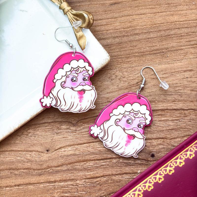 Rosa Weihnachtsmann Cartoon Ohrringe - Süßer Acryl Weihnachts Schmuck für Mädchen