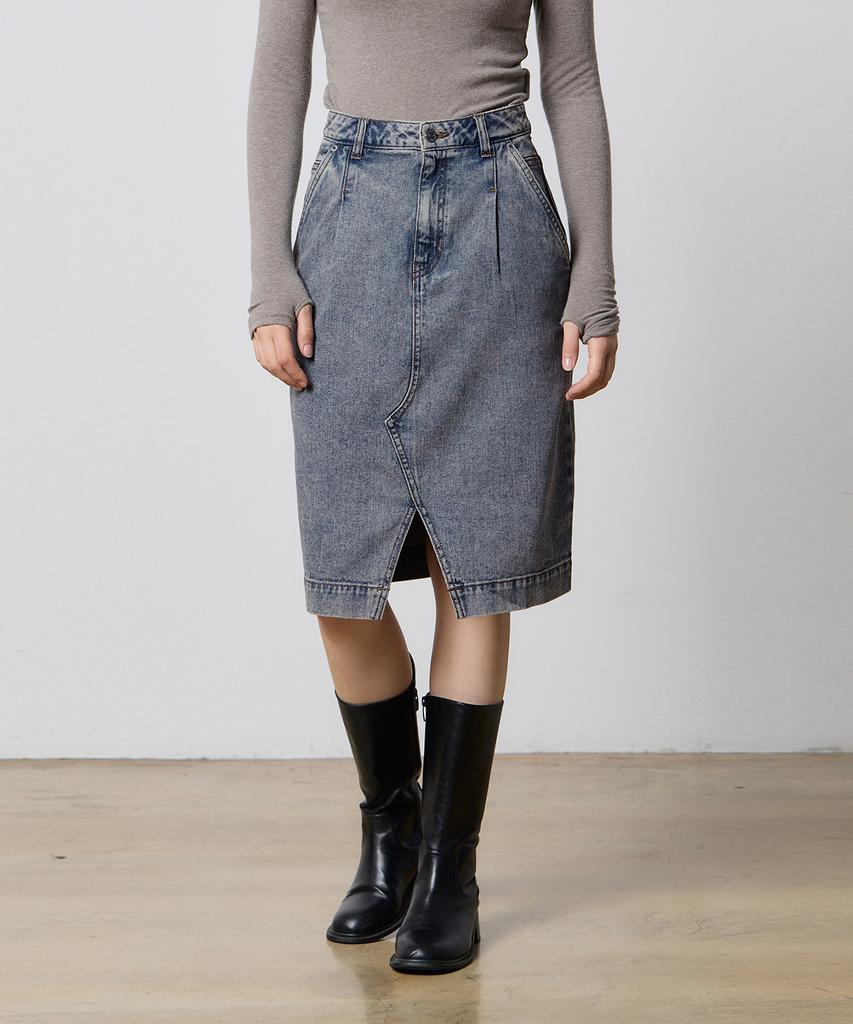 RYUL+WAI Denim Falten Vintage Midi Rock Indigo F5