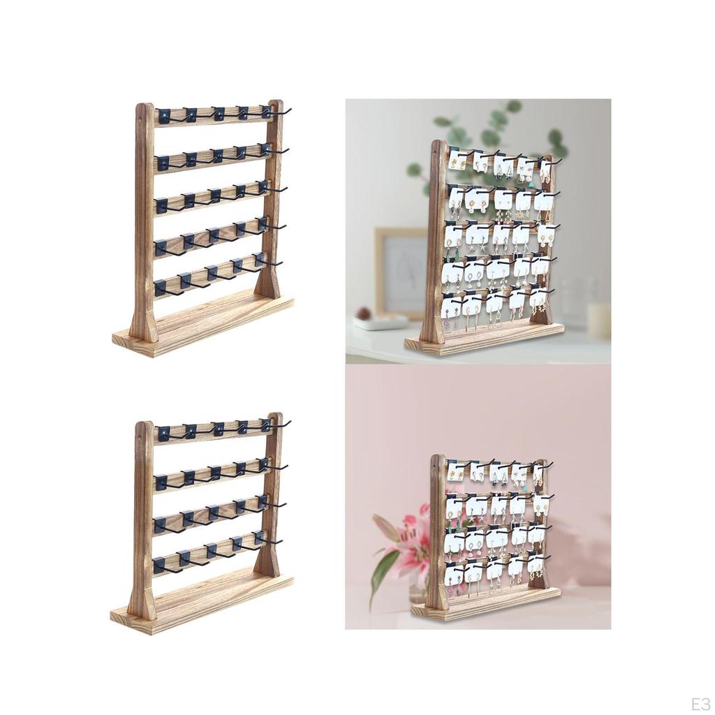 Earrings Organizer Stand Jewelry Display Wood Earring Holder with Hooks for Ear