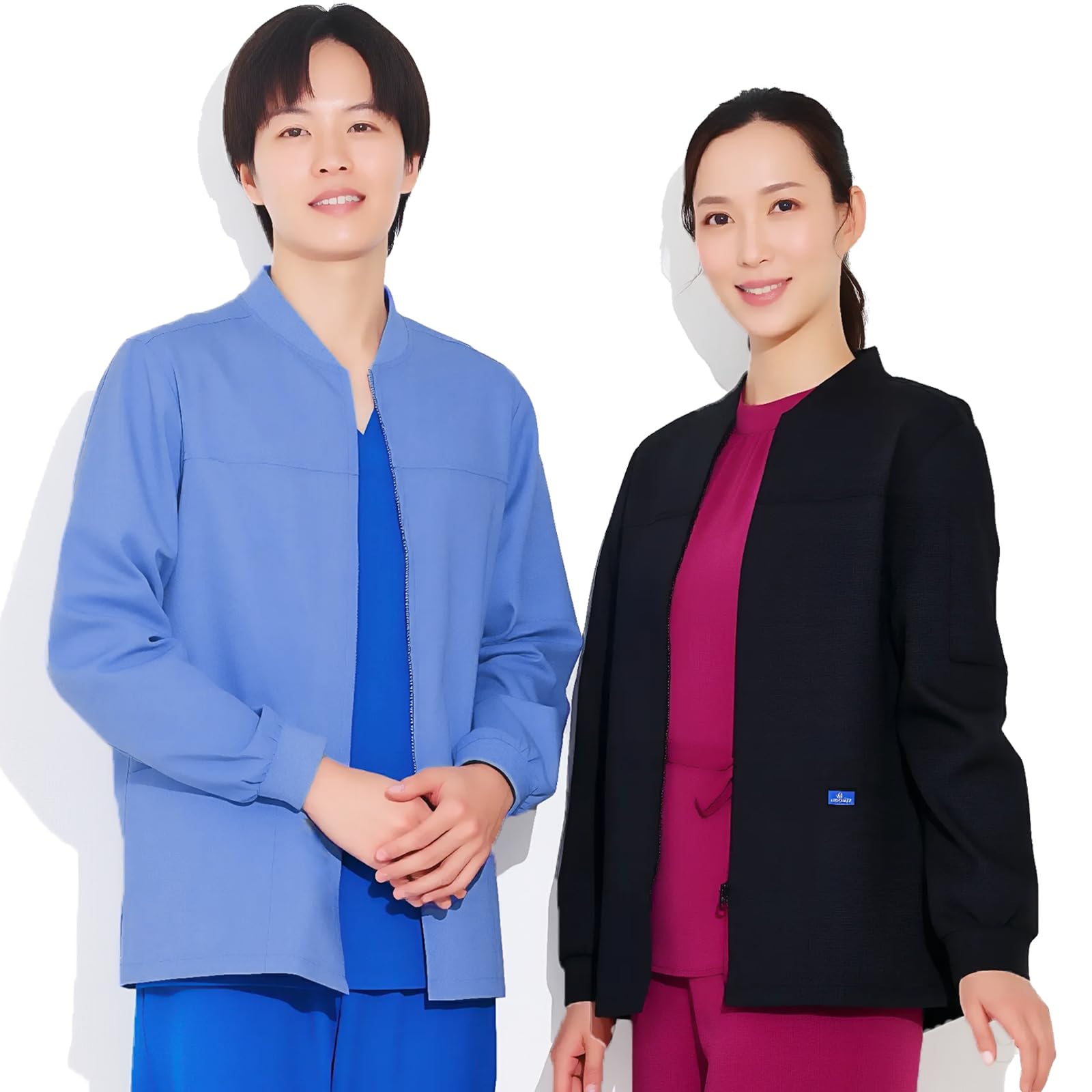 

[E-SONG] Unisex Scrub Jacket, Warm-up, Ribbed Sleeves, TC Fabric, Various Colors, Medical Jacket 095 (M, Black)
