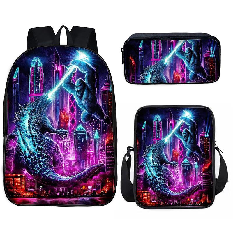 Godzilla vs. King Kong 2Godzillax Kongnoul Student Ghiozdan Geantă Etui Set din Trei Piese