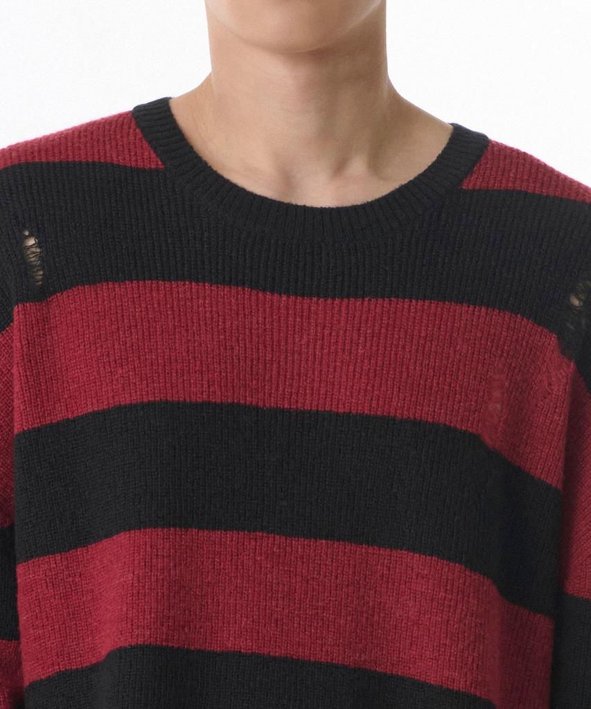 MUSINSA STANDARD 90S Grunge Stripe Crew Neck Knit [Red/Black]