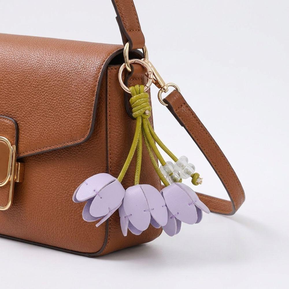 Tulip Shape Bag Charm Gold Tone Decorative Charm Elegant Keychain Pendant Gift Accessory
