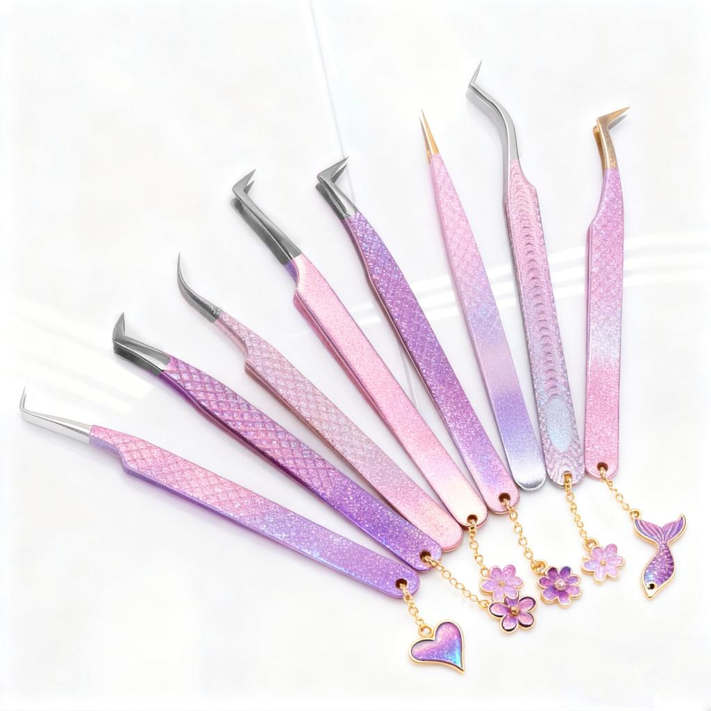 Professional Eyelash Tweezers Grip Eyelash Extension Tweezers 45 75 90 Degree Fiber Tip Easy Fanning Eyelash Tweezers