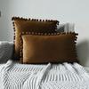 Inyahome Solid Color Velvet Throw Pompom Pillow Covers Pillowcase for Home Decor Sofa Living Room Bed Couch Farmhouse Outdoor
