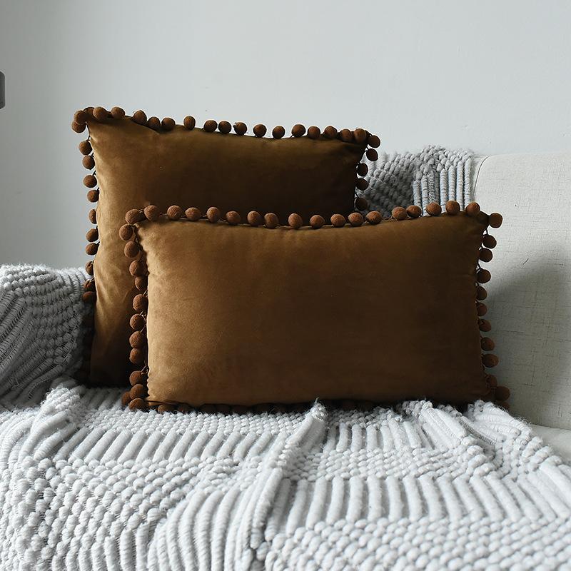 Inyahome Solid Color Velvet Throw Pompom Pillow Covers Pillowcase for Home Decor Sofa Living Room Bed Couch Farmhouse Outdoor