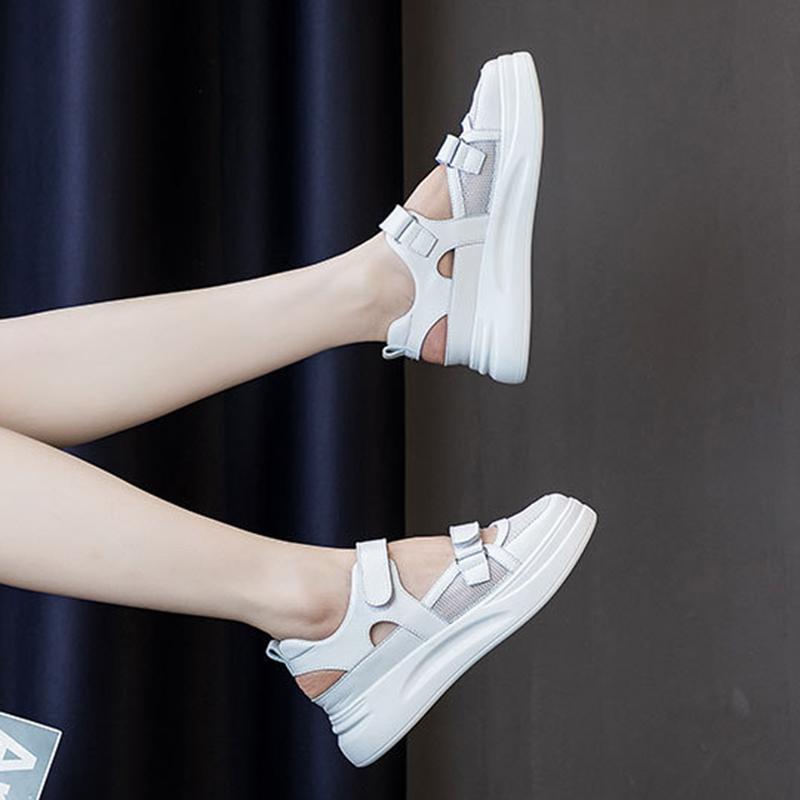 Damen Sportsandalen aus Leder Sommer Mode Casual Sportliche Baotou Schuhe Mesh Dicke Sohle Casual Damen Sandalen Größe 34-39