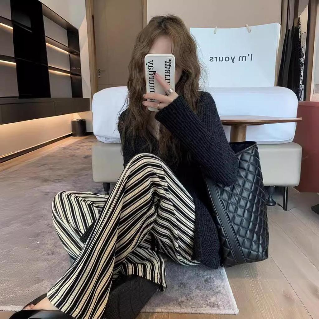 Plus Size Women's Vertical Stripe High Waist Slimming Casual Floor-Length Summer Pants