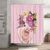 Cute Pig Shower Curtain Farmhouse Bathroom Decor Floral Animal Pattern Waterproof Fabric Washable Liner