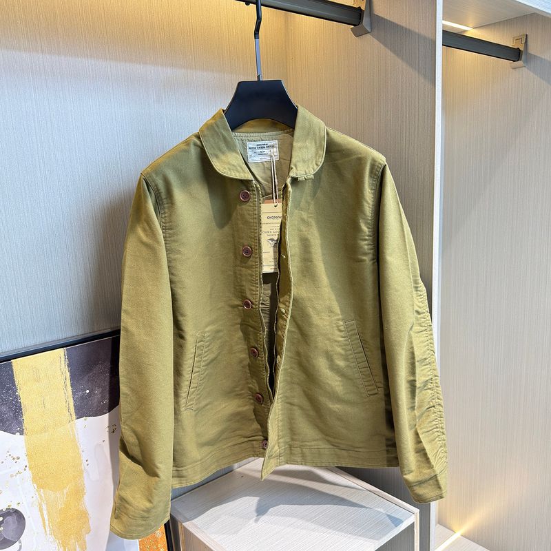 Great Deals from Big Brands~ Casual Style Lapel Jacket for Men, Loose Fit, Plus Size, Long Sleeve, Khaki Buttoned Jacket Army Green S