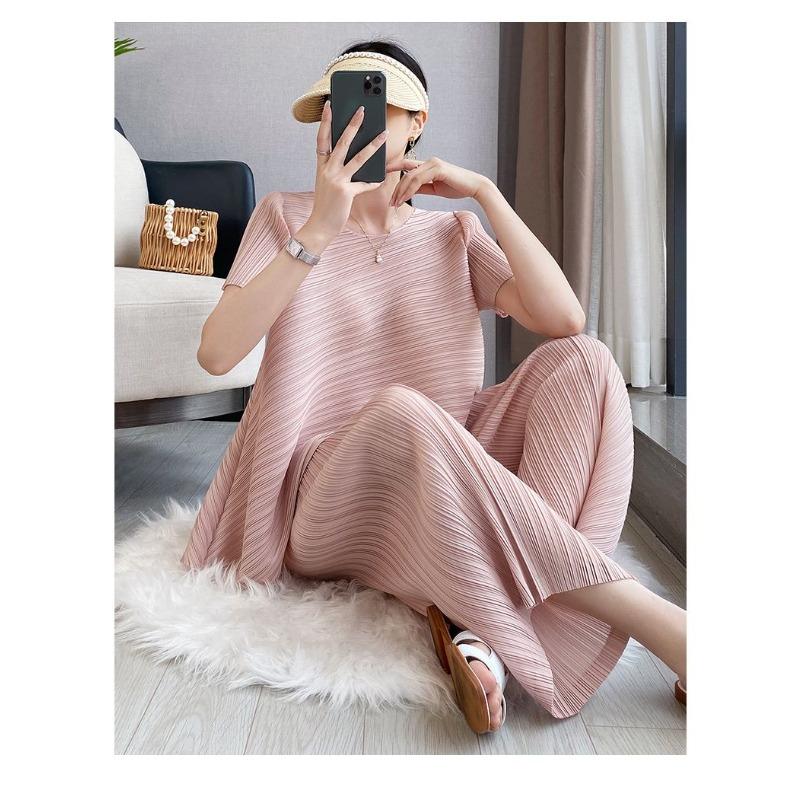 Wrinkle Casual Suit Women's Summer Irregular Top Loose Wide Leg Pants Two-piece Set