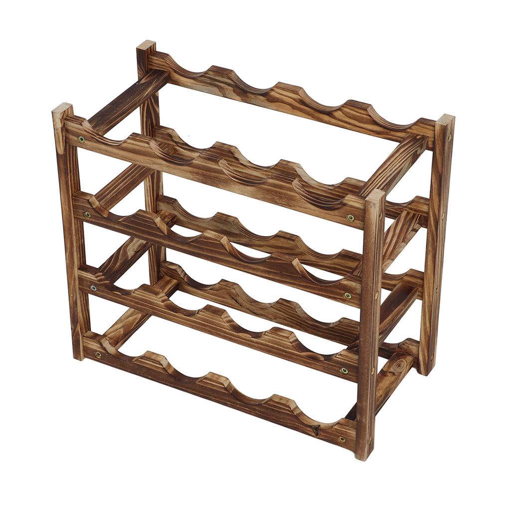 Wine Rack Pine Wood Wine Bottle Storage Shelf Display Organizer Decor for Countertop Home 4 Layer