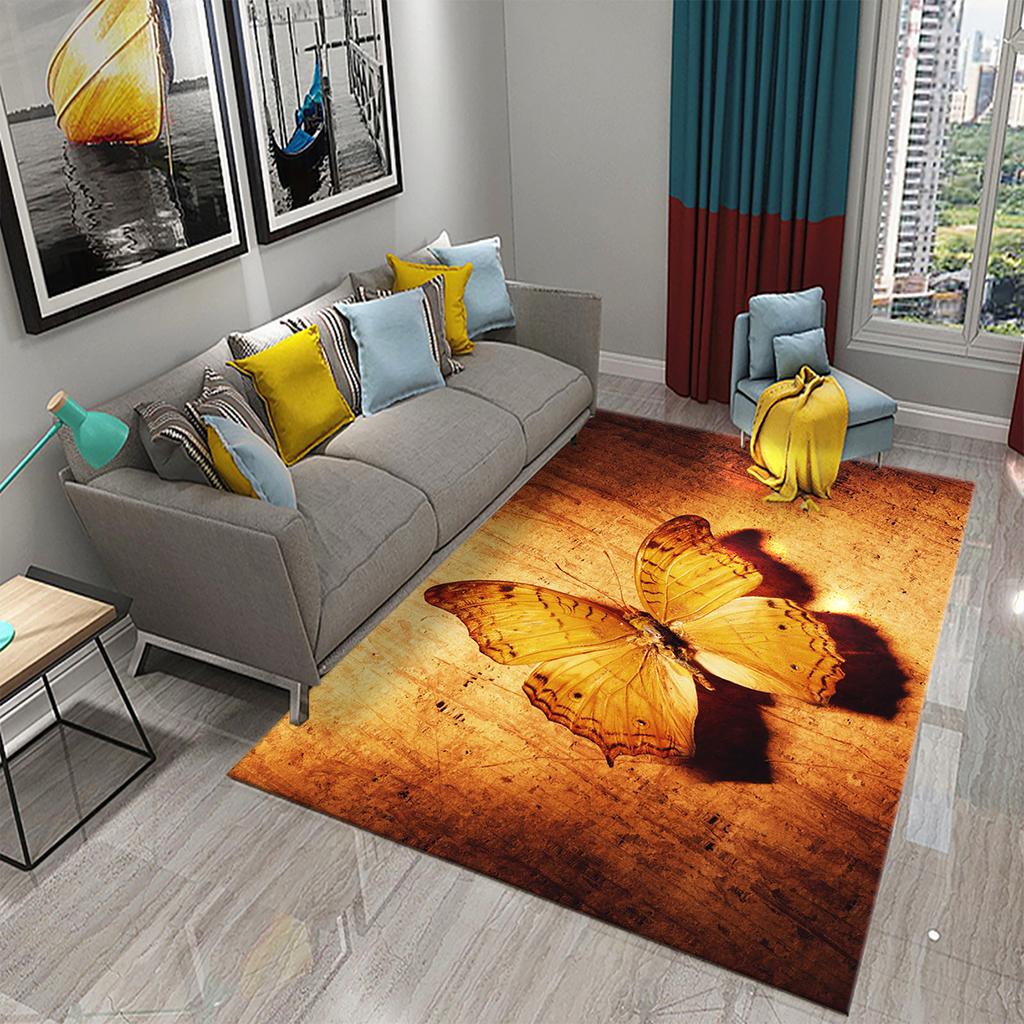 3D Bunter Schmetterling Blume Teppich Teppich für Wohnzimmer Schlafzimmer Sofa Küche Badezimmer Fußmatte Rutschfeste Bodenmatte Geschenk Heimdeko