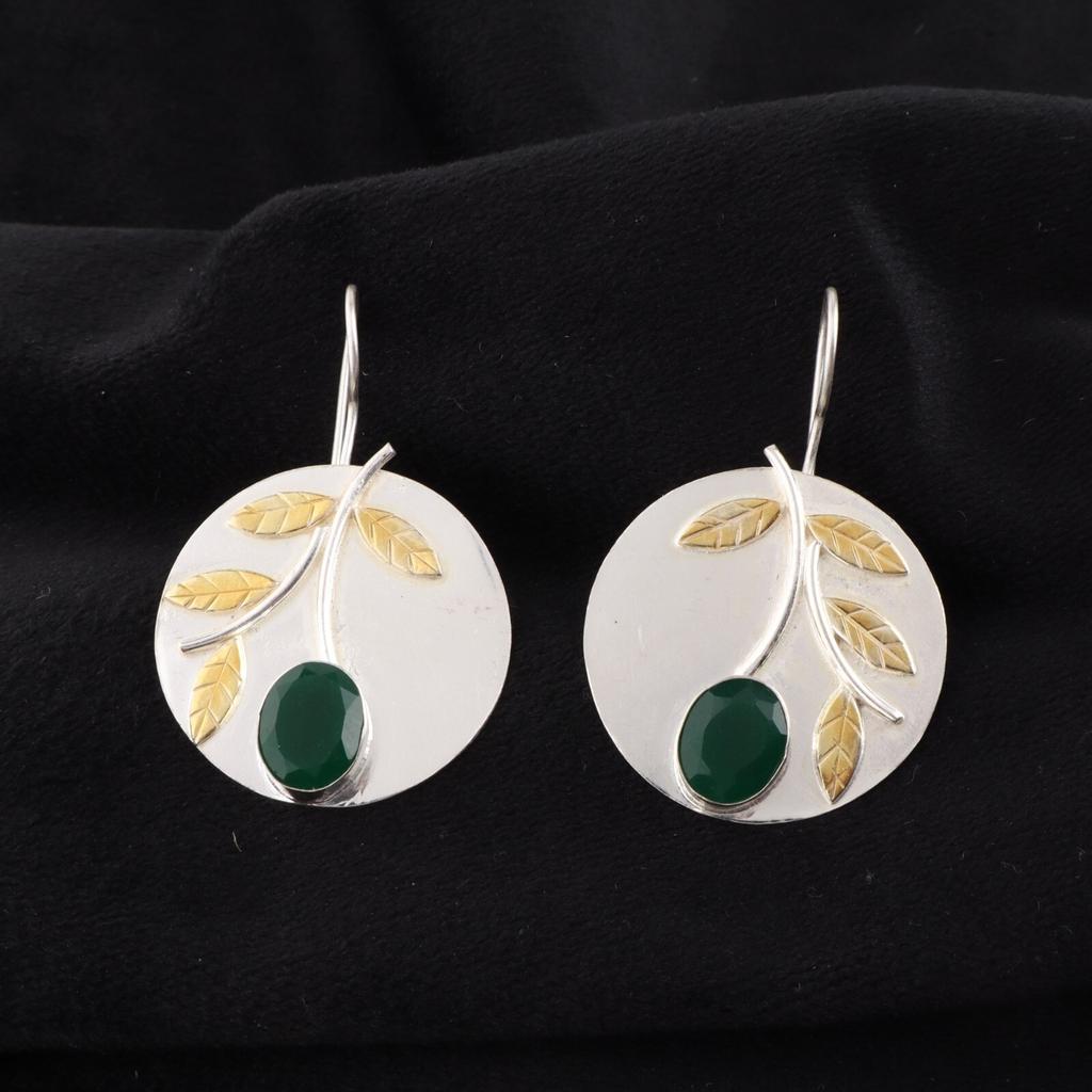 Green Onyx Gemstone 925 Sterling Silver Jewelry Handmade Earrings 1.73" For Her EE-176-21