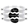 3-Piece Multicolor Puzzle Heart Best Friends Bangle Set, Titanium Steel Engraved