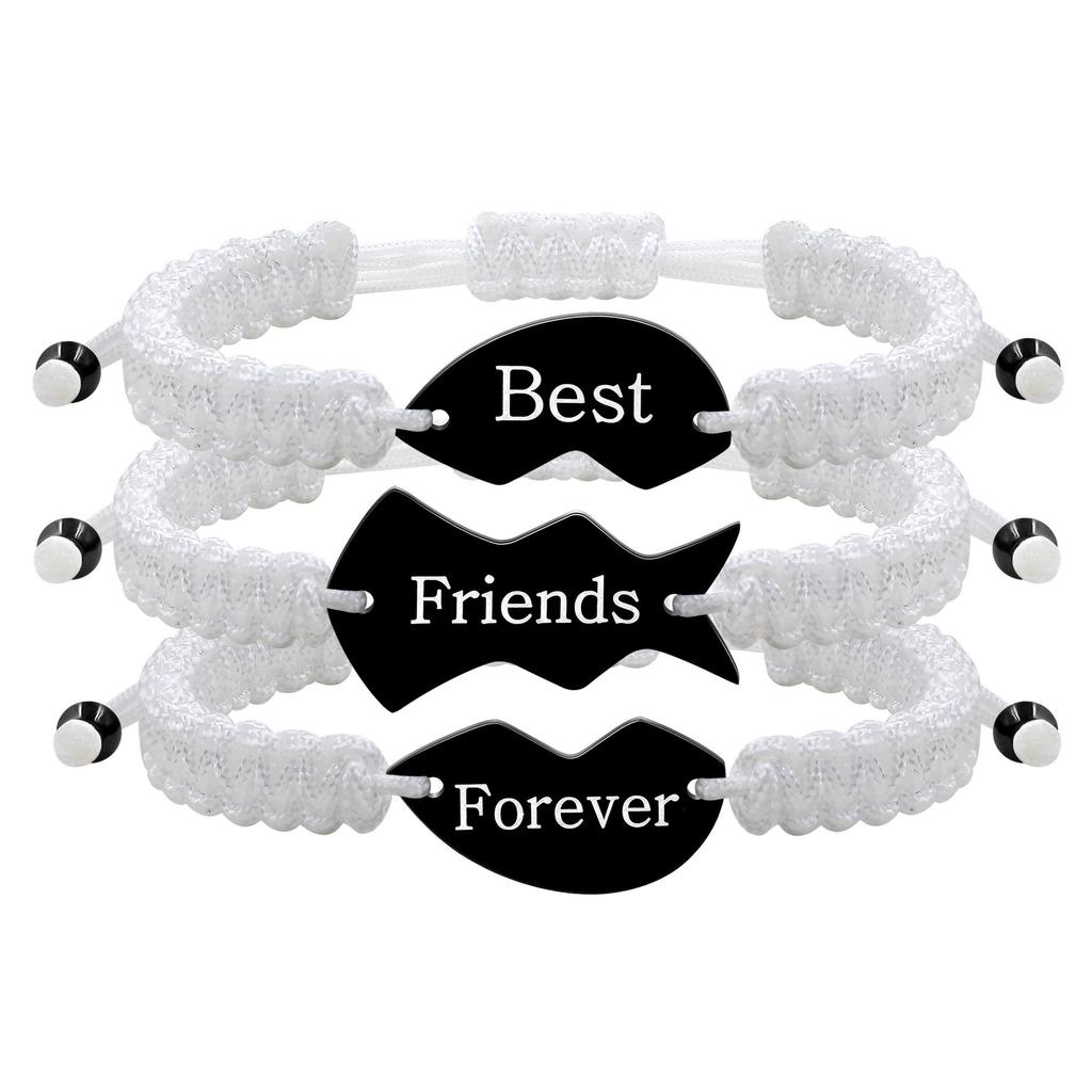3-Piece Multicolor Puzzle Heart Best Friends Bangle Set, Titanium Steel Engraved