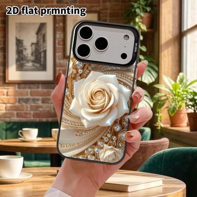 Phone Case: 2D Flat Design, Suitable for iPhone 18, 17, 16, 15, 14, 13 Pro Colorful Silver Protective Case, Couple Style, Baby White Rose, Christmas a
