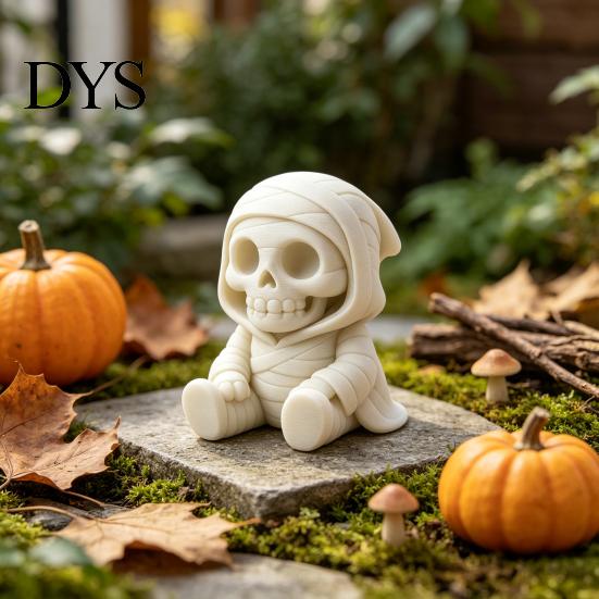 Ghost Theme Craft Supply 3D Printed Halloween Mummy Figurine, Blank DIY Paintable Bandage Pumpkin Statue, Sculpture for Painting Mini Desktop Ornament
