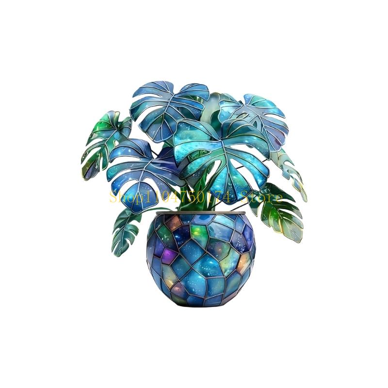 

Artistic Potted Plant Stained Acrylic Signage For Outdoor Garden Decoration Weather Resistant Window Hanging Ornament top sale