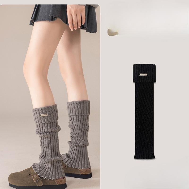 White Knitted Socks for Women in Autumn and Winter, Looking Petite. Mid-calf Leg Covers with Snow Boots, Bokenes and Long Stockings