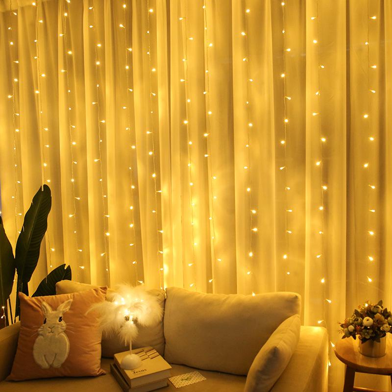 3x3m LED Curtain Colored Fairy Lights - Starry Waterfall Effect for Christmas
