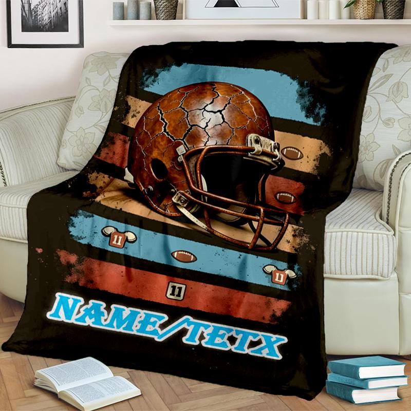 1PC Custom Name Football Helmet outdooor Flannel blankets Throw Blanket All-Season Throw Gift Bedspread for Couch, Bed, Camping Holiday Birthday gift