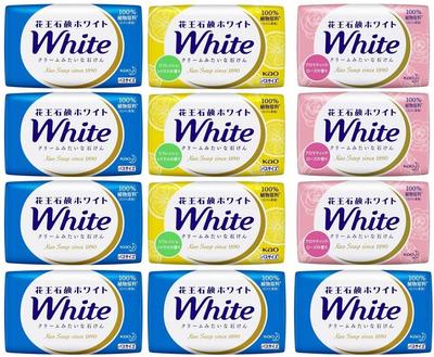 Kao White Assorted Bar 3 Total of 12 Bars Soap, 130g, Types,