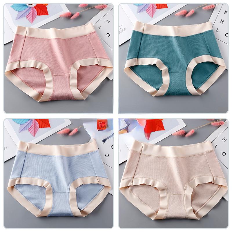 Eske med 4 stykker bomull dameundertøy Middels midje sømløse trekantede bukser Antibakterielt og pustende undertøy