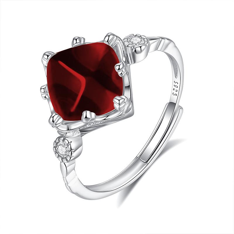 Elegant S925 Silver Square Red Crystal Jewelry Set, Necklace Earrings Ring Set, Fashion Party Accessories