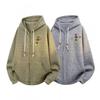 Unisex Vintage Knit Hooded Cardigan Oversized Casual Sweatshirt Streetwear