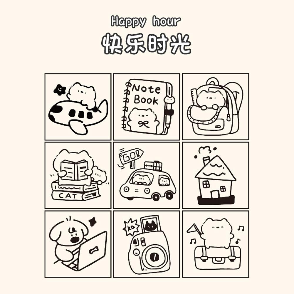 9pcs/set Retro Cartoon Wooden Rubber Stamps Small Cute Small Town Market Rubber Seal Scrapbooking Planner Decoration