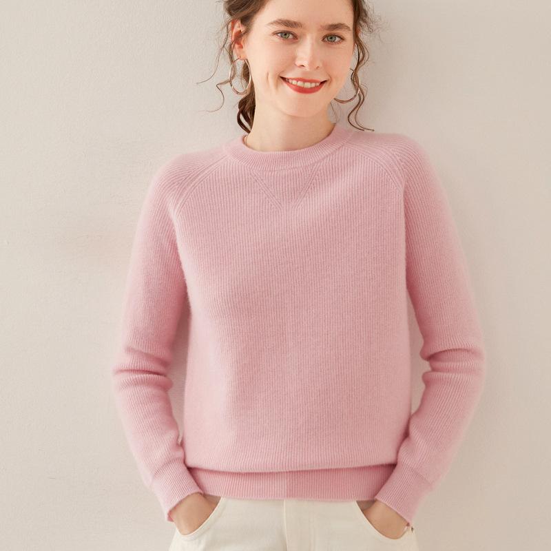 Autumn and Winter Style Ingot Needle Round Neck Cashmere Sweater for Women Lazy Warm Sweater Fashionable and Versatile Base Sweater