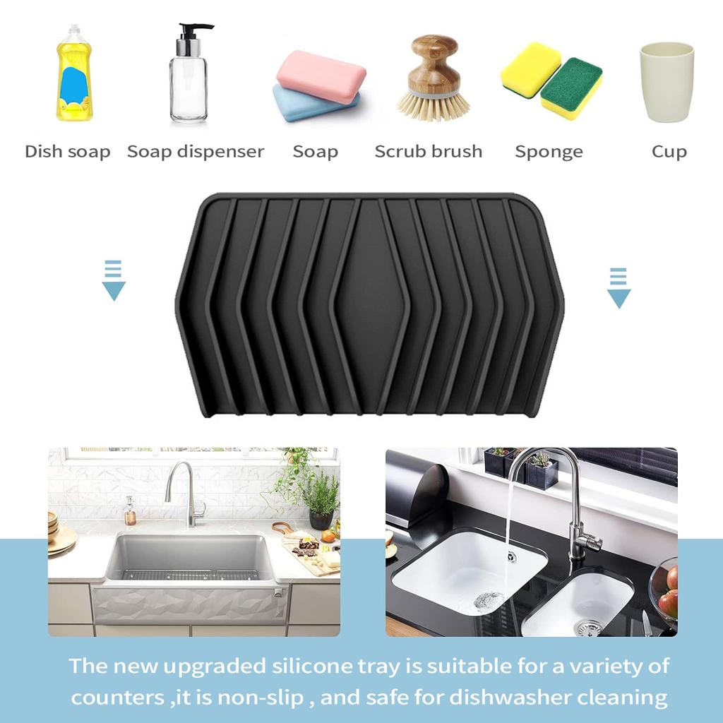 Leeseph Bathroom Silicone Soap Drain Mat Soap Tray Kitchen Sink Sponge Holder Self Draining for Kitchen Counter Sink Organizer