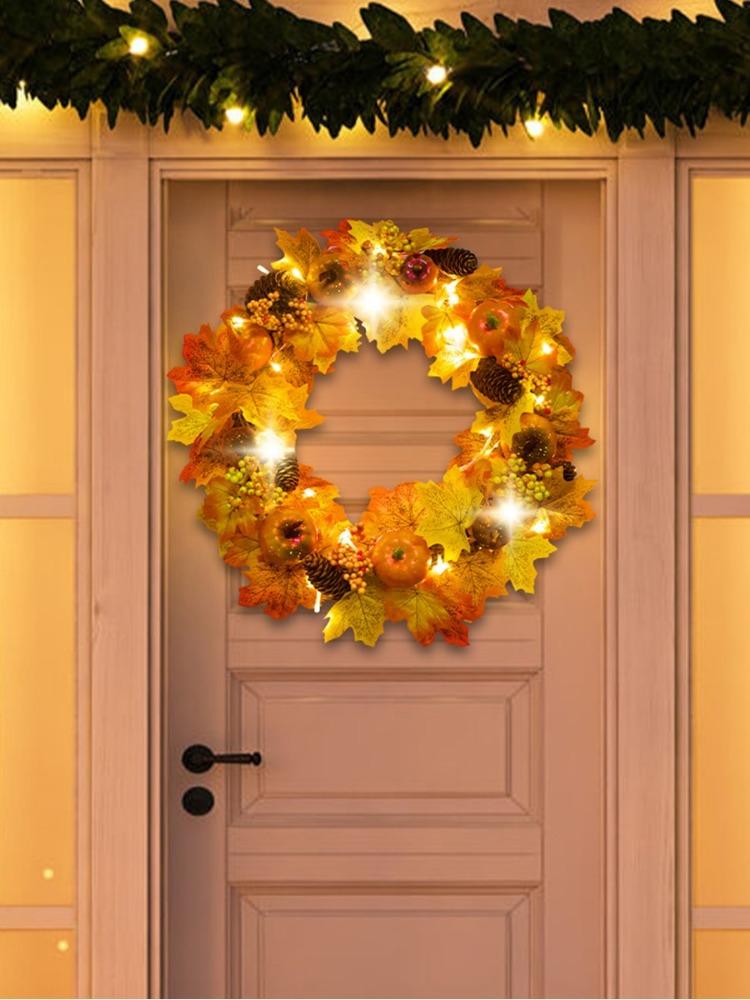 Couronne D'automne Artificielle | Diamètre 12 Cm, Feuilles D'érable Et Citrouilles | Décoration Halloween, Thanksgiving