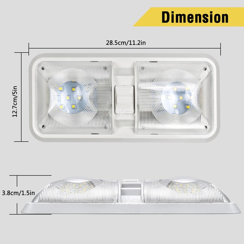 OEMASSIVE 12V 48LED 2835 SMD Interior Double Dome Ceiling Light Cabin Roof Lamp For RV Boat Camper Caravan Lorry Bus Motorhome