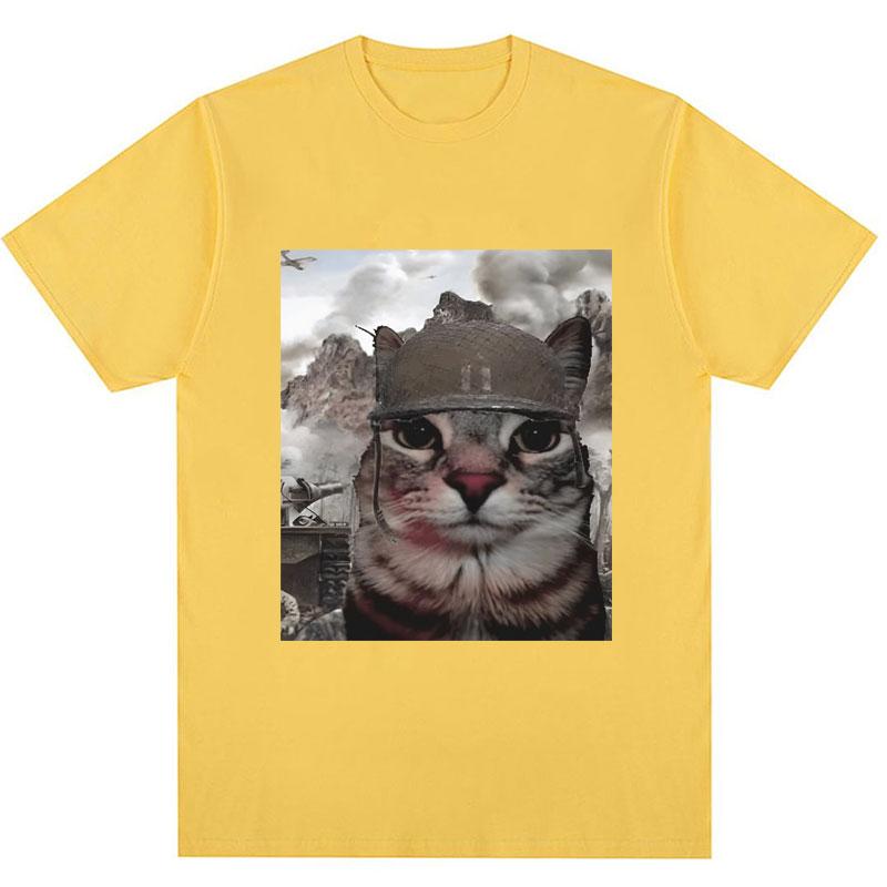 Thousand Yard Stare Cat Funny Meme T-shirt Humor Style Vintage High Quality T Shirt Men Women Oversized Casual Cotton Streetwear