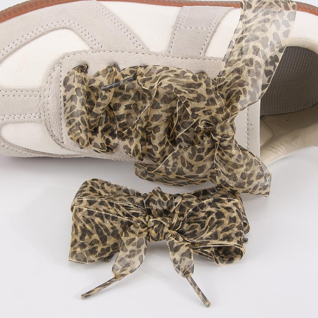 4 Pairs Organza Shoelaces Set - 2.5cm Wide Black & White Plaid Shoelaces, Leopard Print Shoe Laces for White Shoes/Sneakers