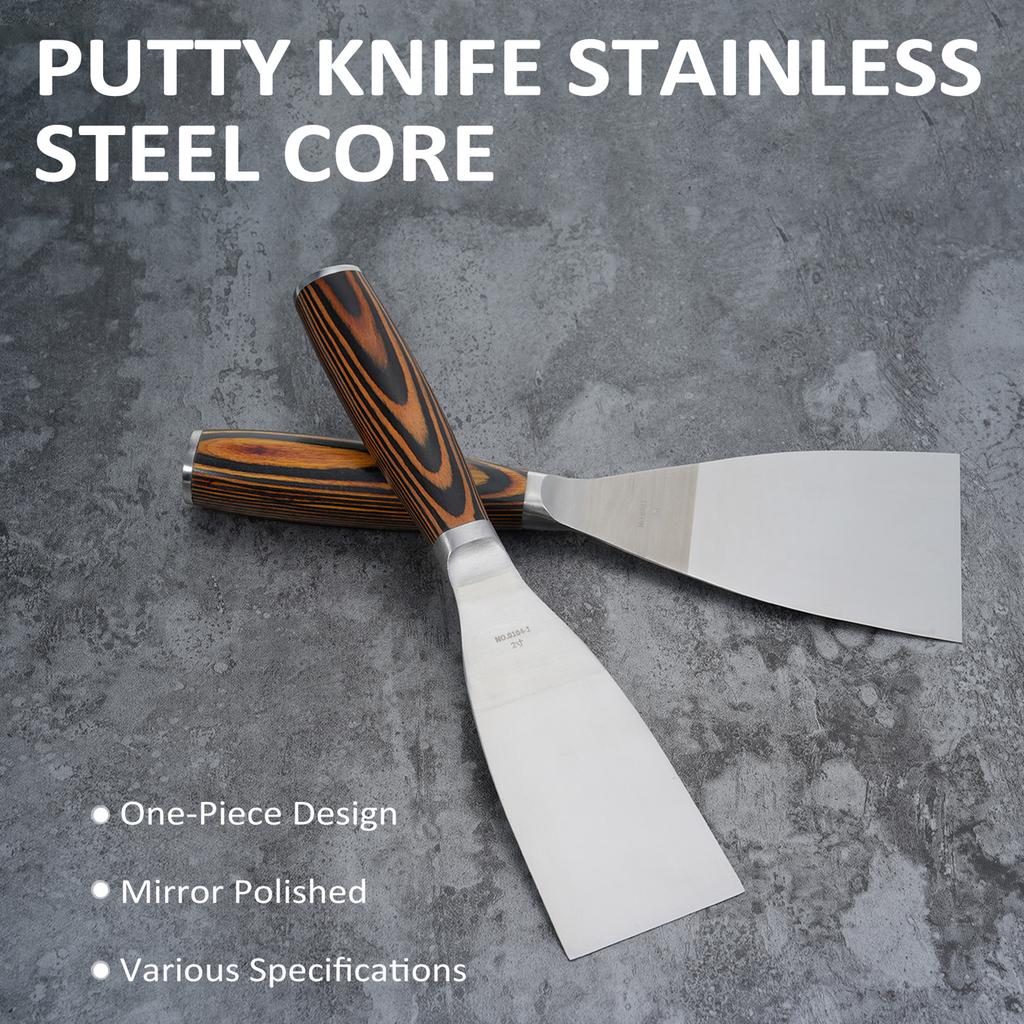 Putty Knife Set, 4 Stainless Steel Scraper Tools with Wooden Handle for Repair, Paint Scraping, Plastering,