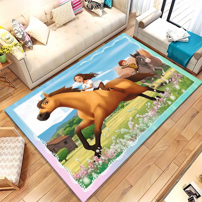 Cartoon Spirit Riding Free Horses Living Room Non-Slip Area Rug Soft Carpet for Bedroom Kids Playroom Sofa,Home Decor Doormat