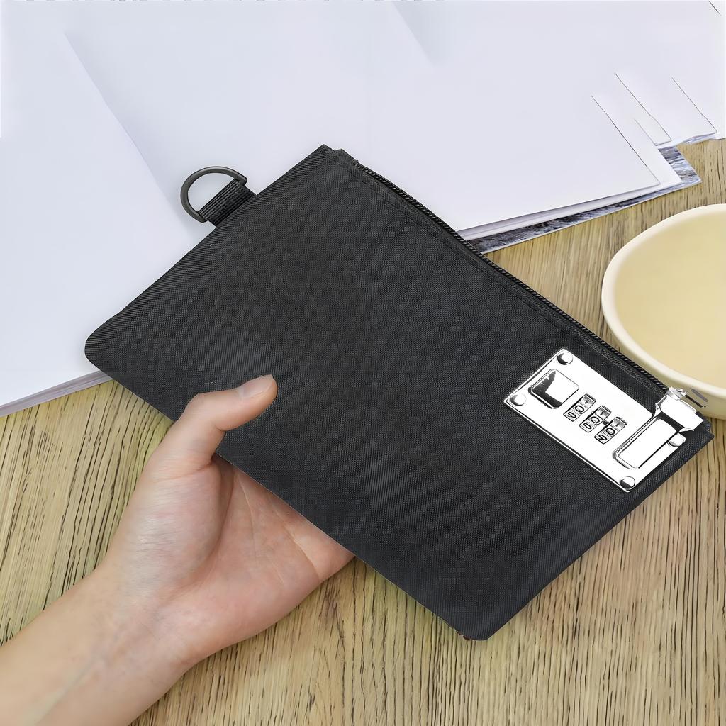 Heavy-Duty Lockable Security Pouch, 5x8 Inch Cash Bag for Money Jewelry Passports & Valuables, Durable Nylon Storage (Black)