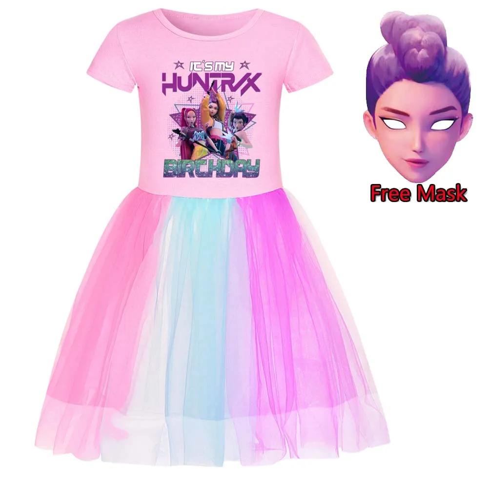 Baby Girls Cartoon Kpop Demon Hunters Dresses Kids Rumi Mira Zoey Printed Clothes Cosplay Costume Girl Casual Dress Free Mask 110cm