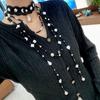 Women's Black Lace Pearl Moon Star Multi-Layer Choker Necklace - Irregular Pearl Sweater Chain