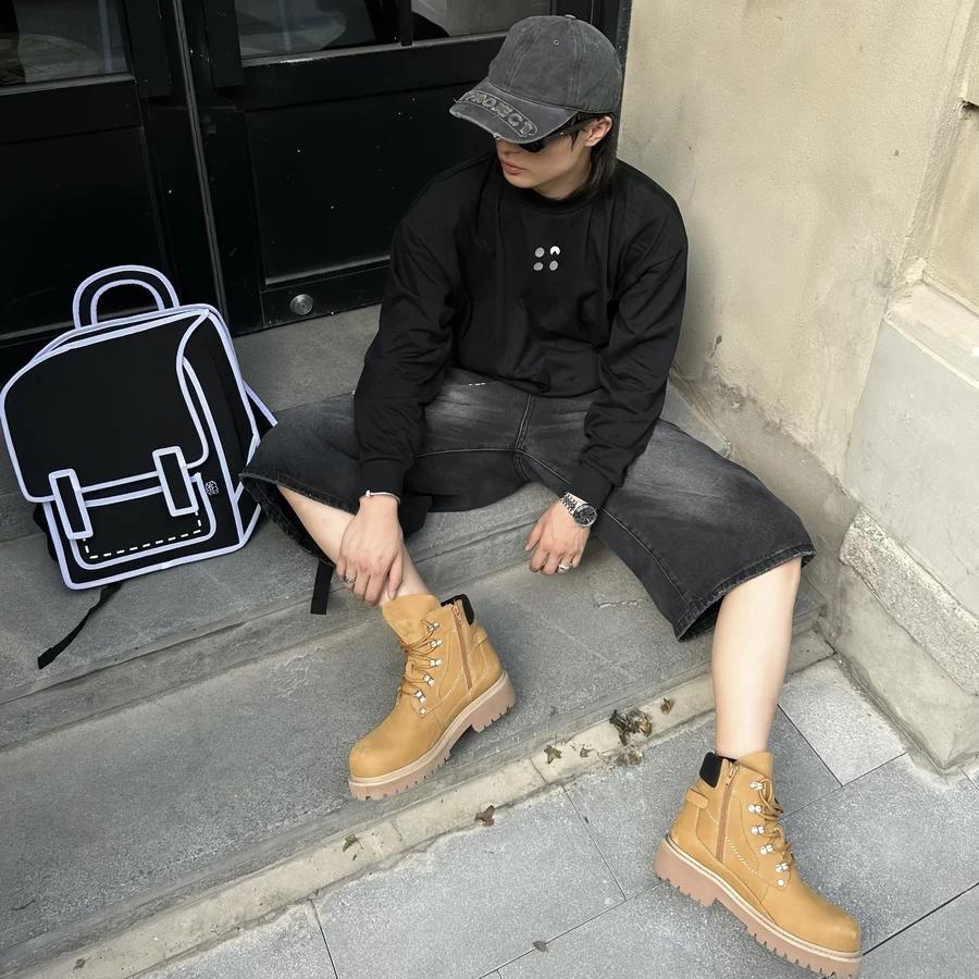 Men Women Martin Boots Autumn Winter Casual Ankle Boots Non‑Slip Wear‑Resistant Lace‑Up Shoes Outdoor Daily Footwear